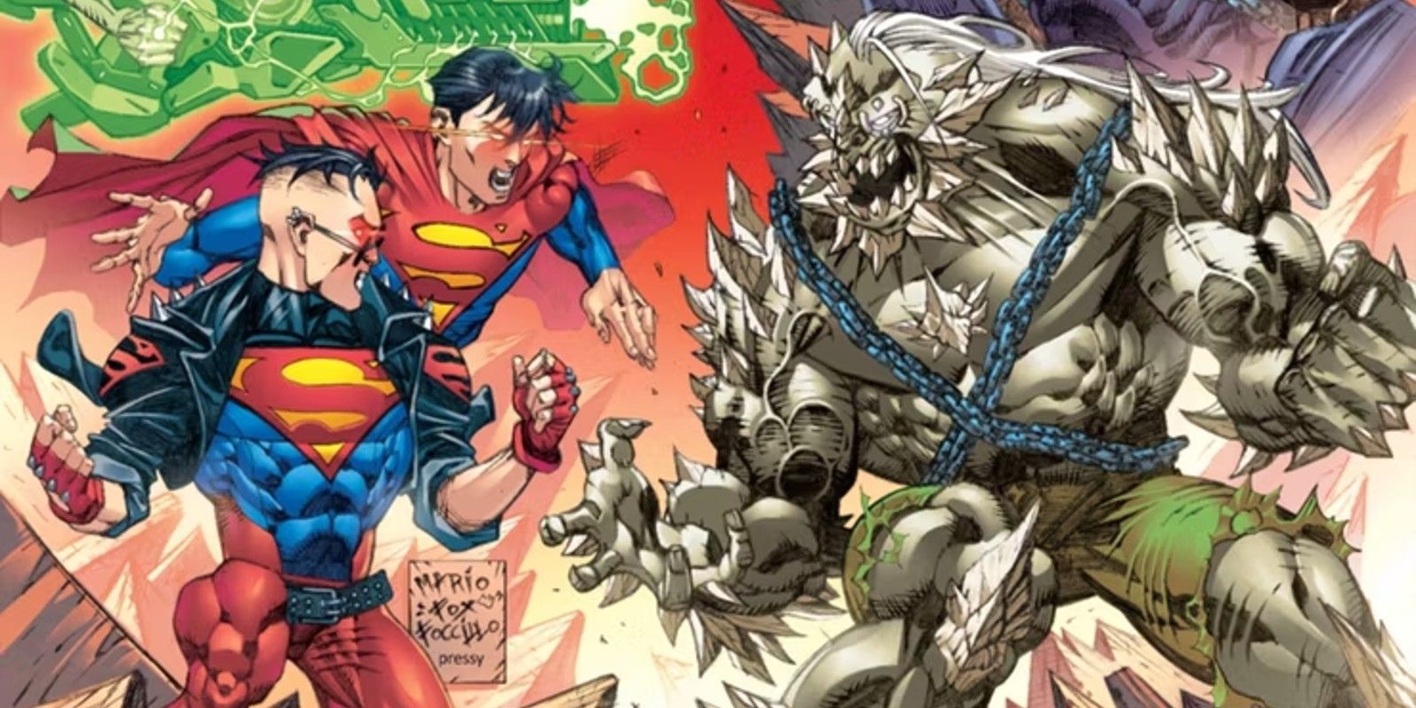 Superman Jon Kent and Superboy Conner Kent Attack Doomsday