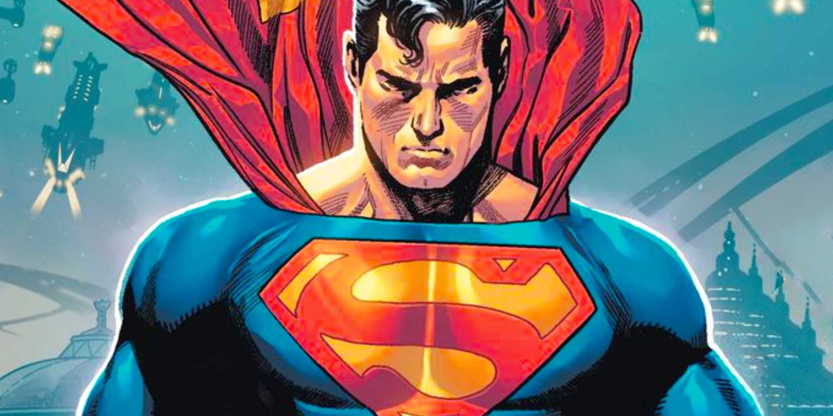 Comic book art: Superman stares forward.