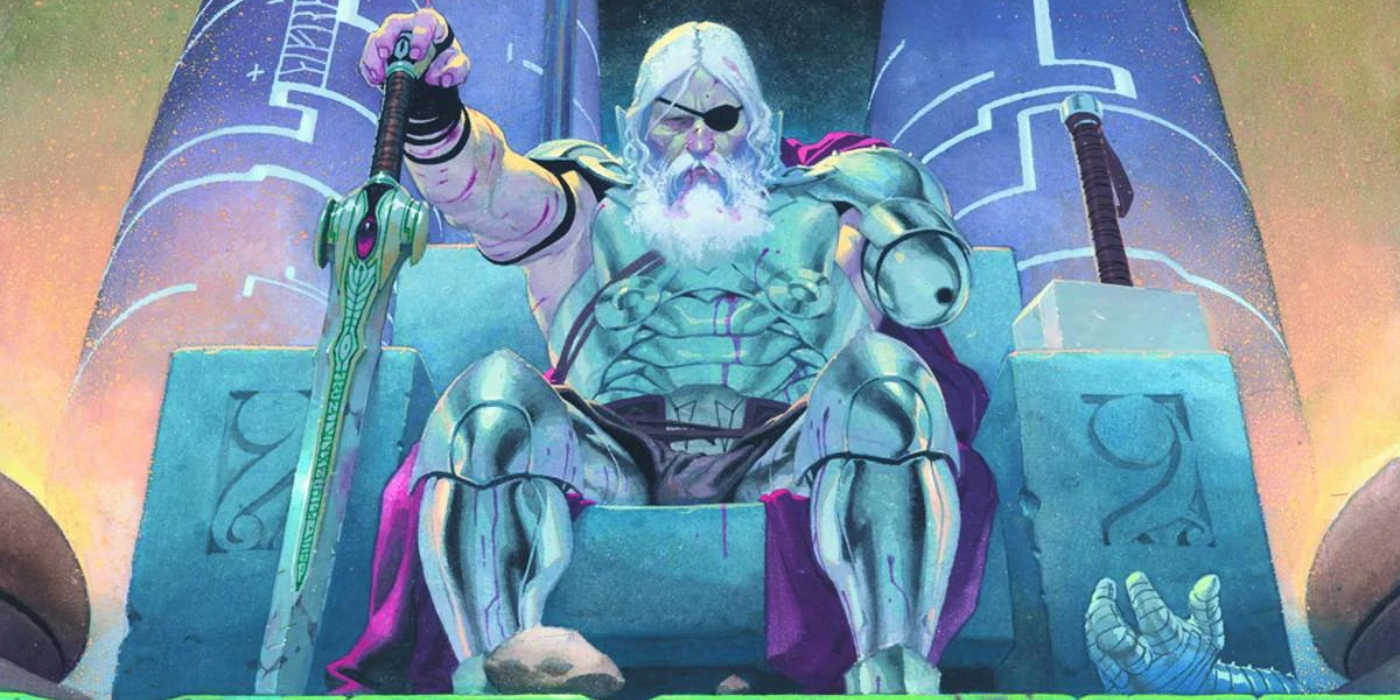 Allfather Thor on his throne in Marvel comics