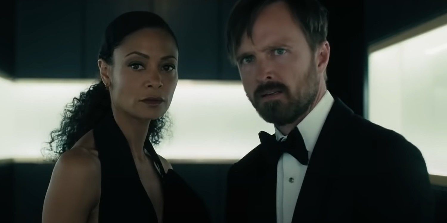 Thandiwe Newton as Maeve and Aaron Paul as Caleb in Westworld