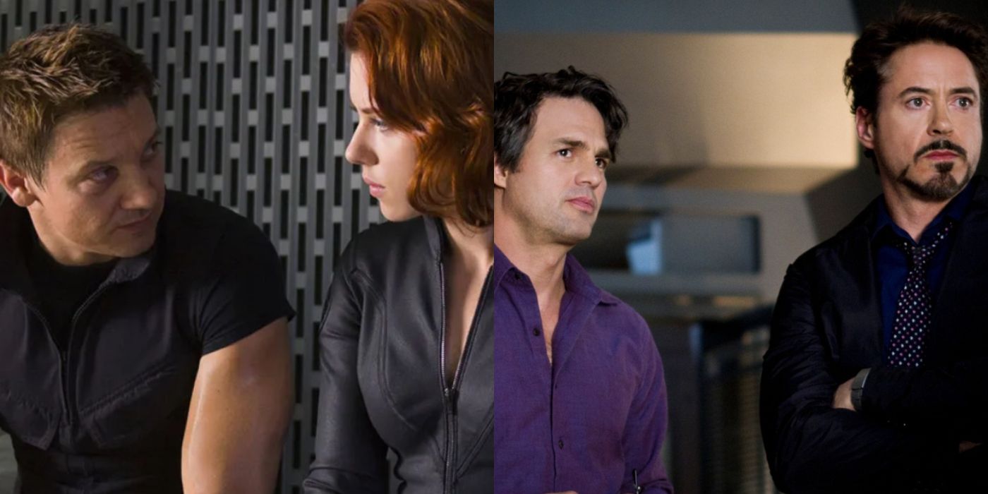 Split image of Clint with Natasha and Tony with Bruce in the MCU