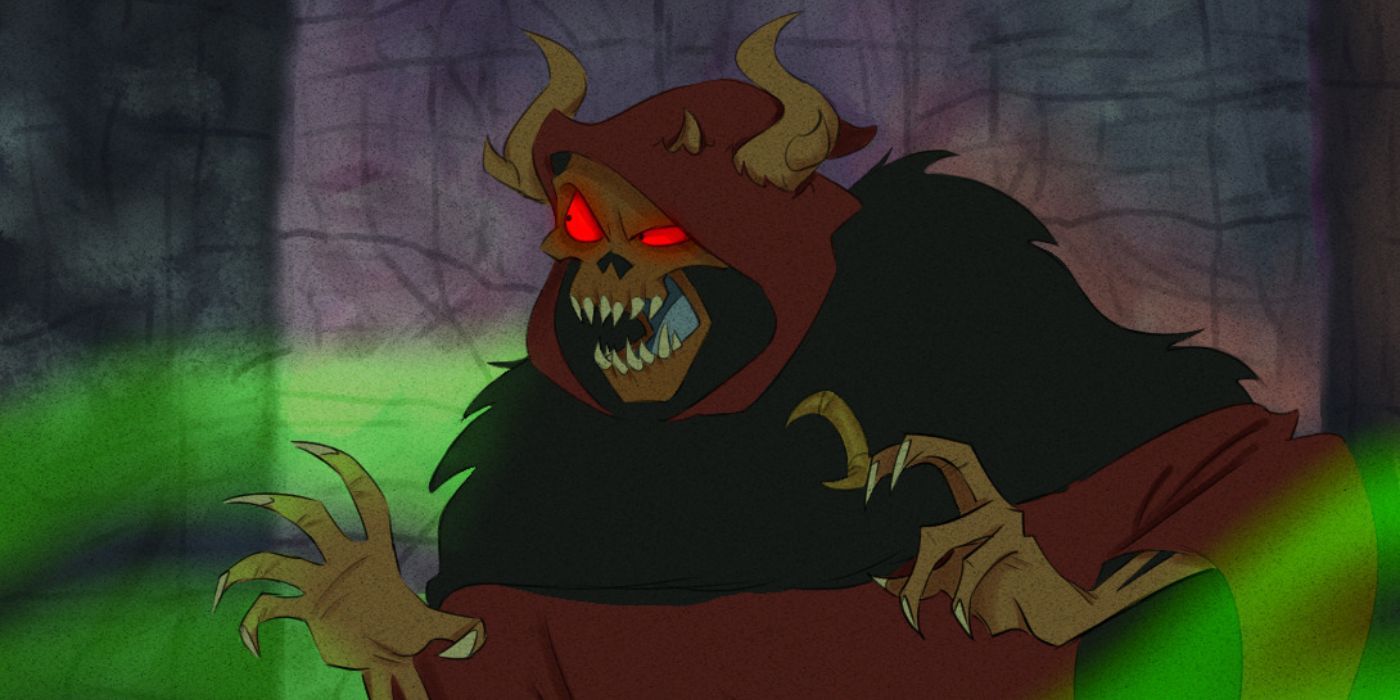 Criatura esqueleto assustador em The Black Cauldron