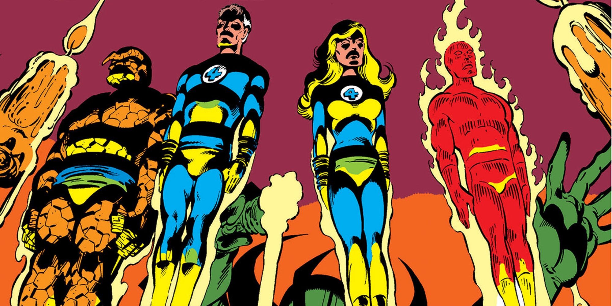 The Fantastic Four being held in the flames of Diablo in John Byrne's Fantastic Four #232