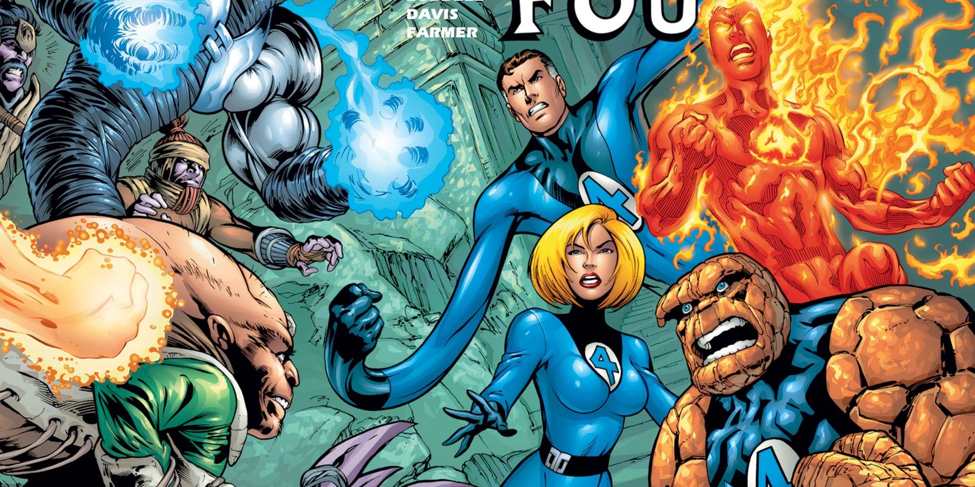 The Fantastic Four charging into battle in Fantastic Four #1 (1998)