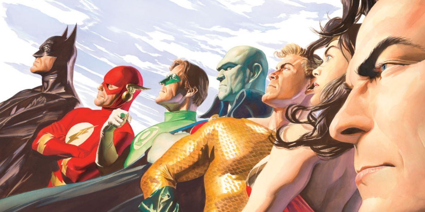 The Justice League looking to the distance in JLA Liberty and Justice.