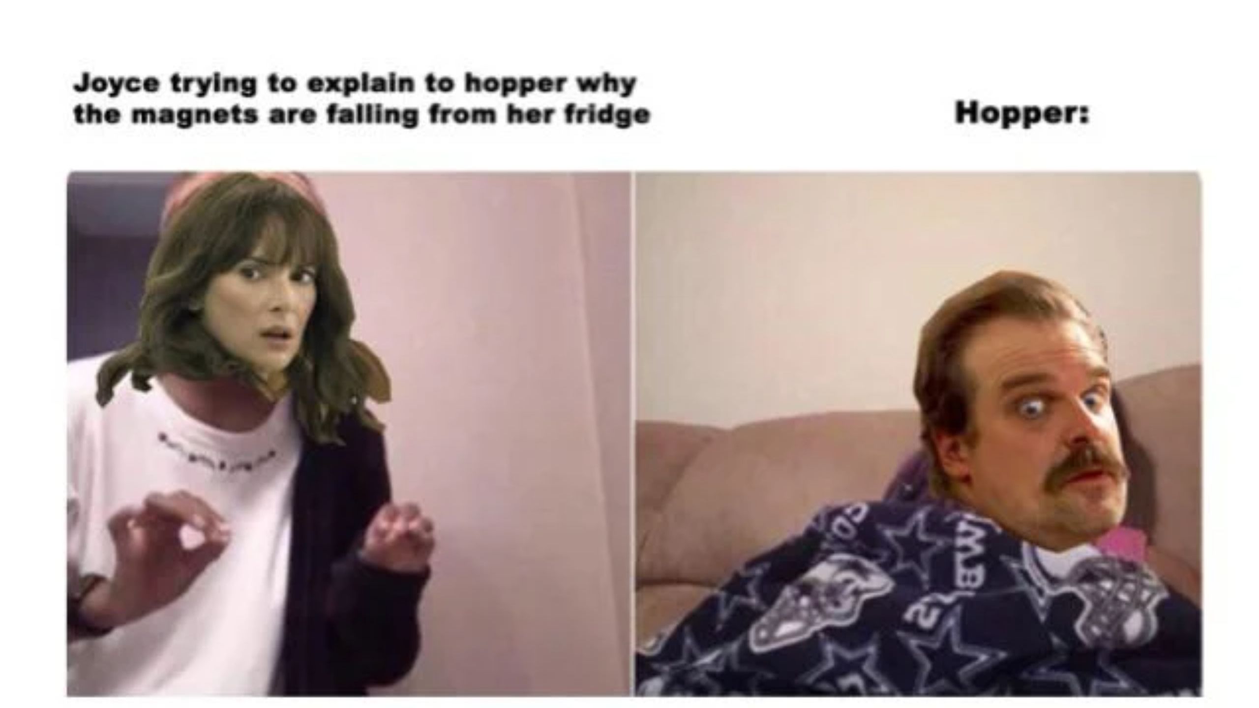 Meme about the magnets in Stranger Things. 