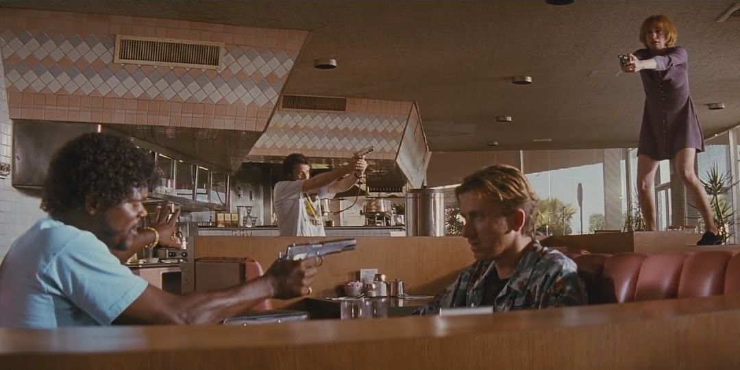 The climactic armed standoff in Pulp Fiction