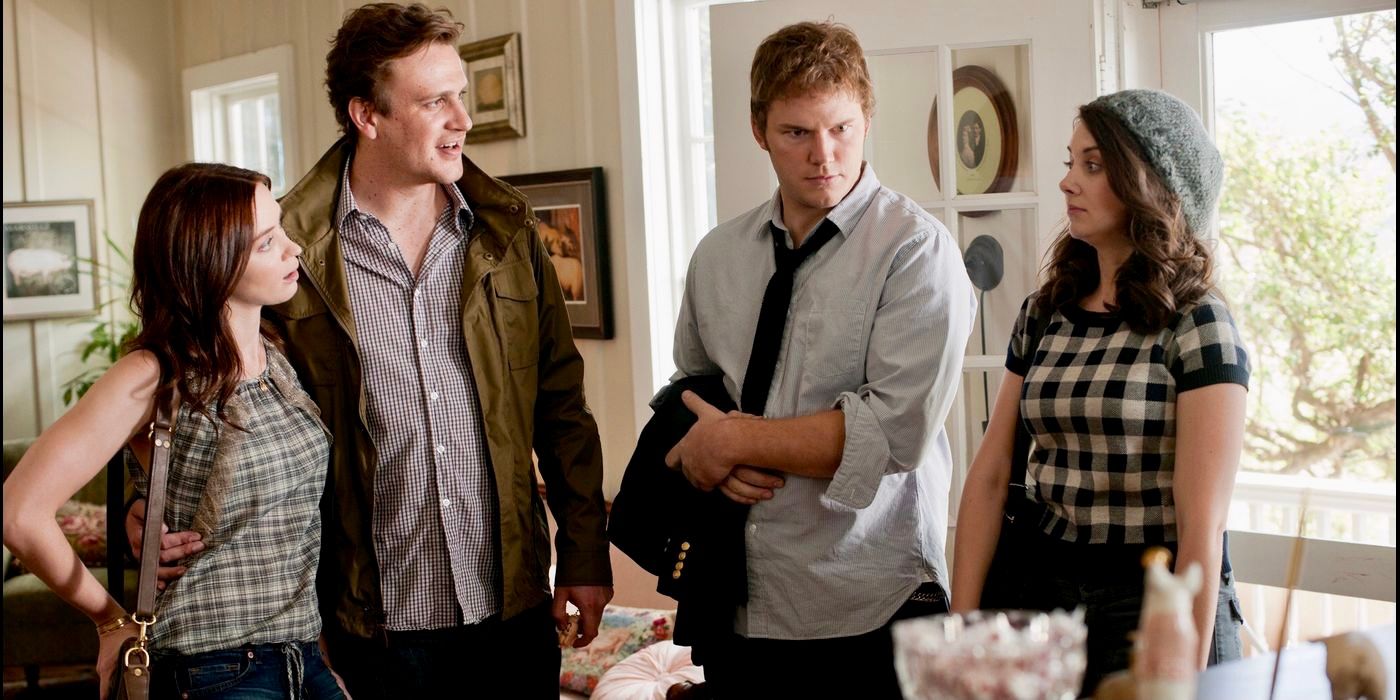 Chris Pratt, Alison Brie, Jason segel, and Emily blunt in the five year engagement