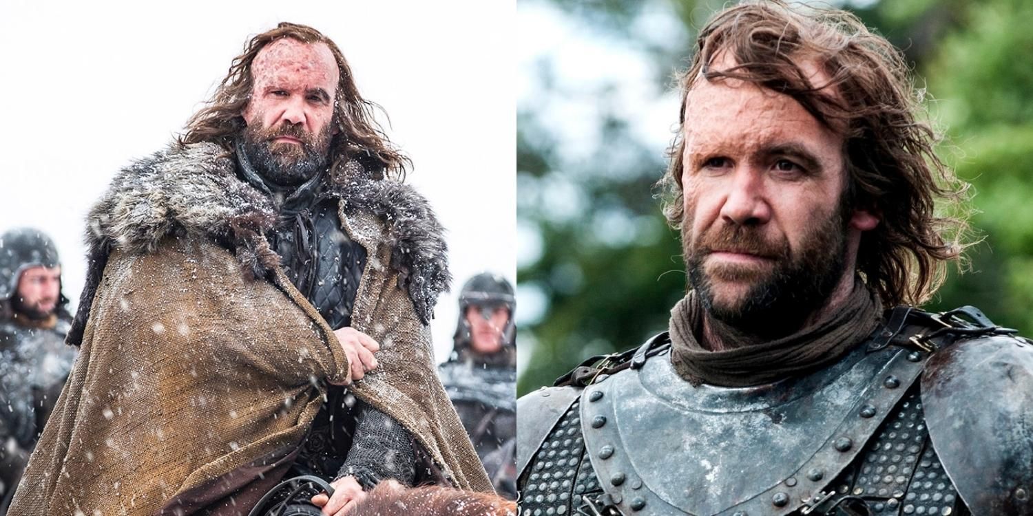 The hound on horseback in the snow and a closeup of the Hound in armor