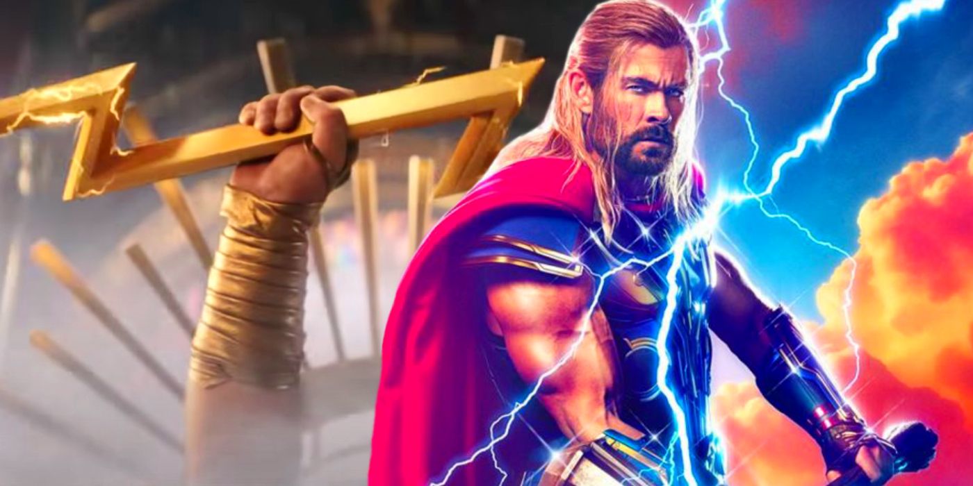 Zeus Thunderbolt and Chris Hemsworth as Thor in Love and Thunder