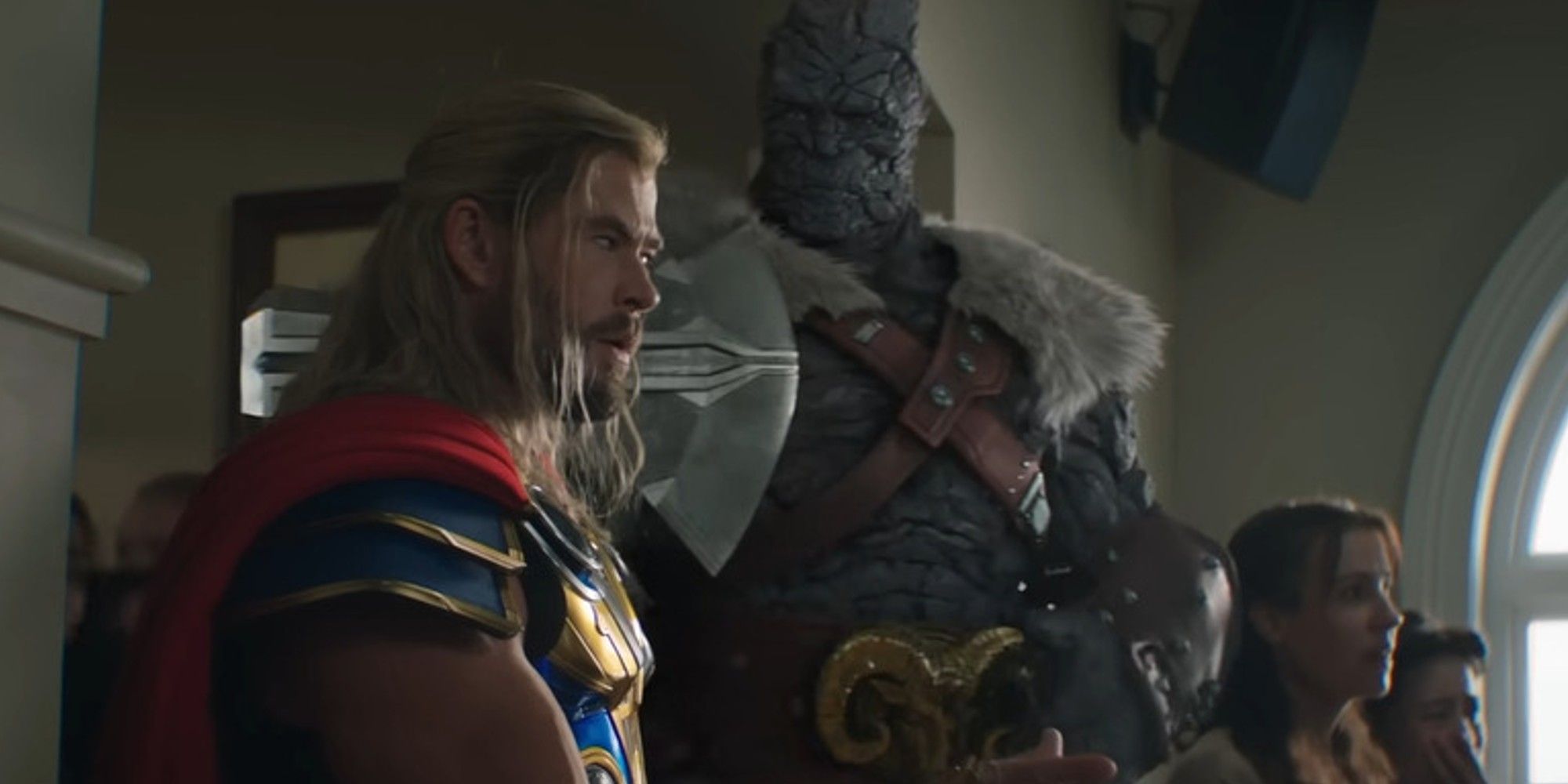 Thor Love and Thunder Chris Hemsworth and Taika Waititi as Thor and Korg Stormbreaker Gag