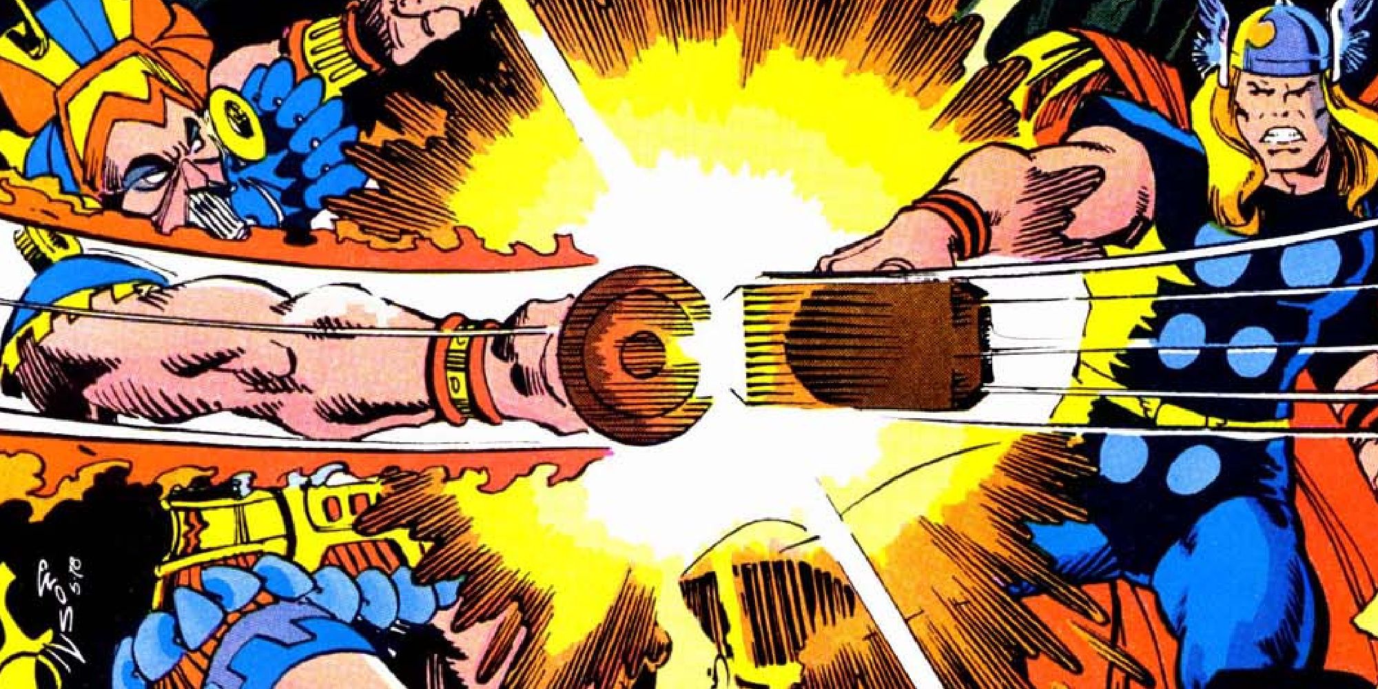 Thor and Ajak fight in Marvel Comics.