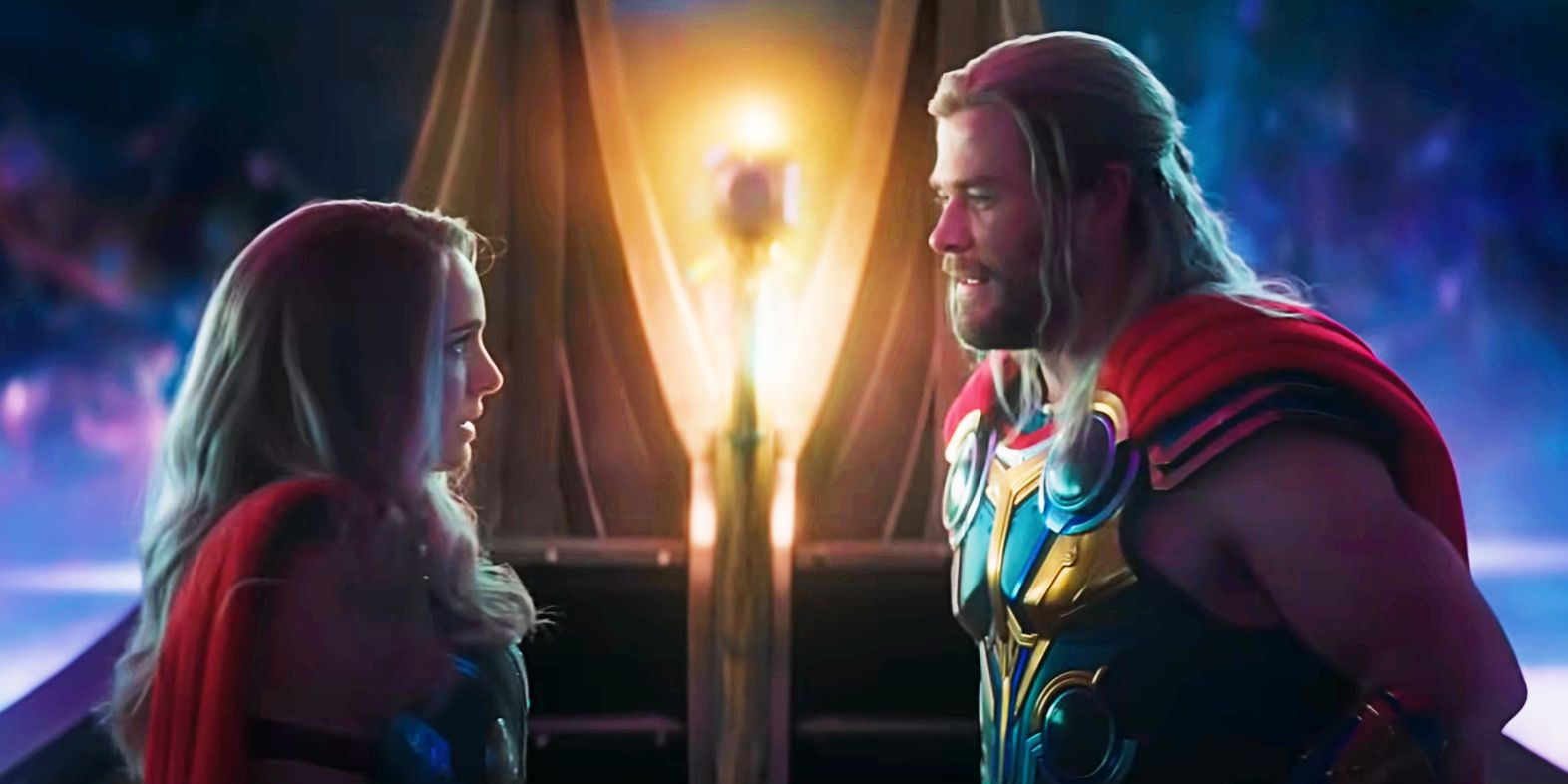 Thor and Jane talking on boat in Thor Love and Thunder