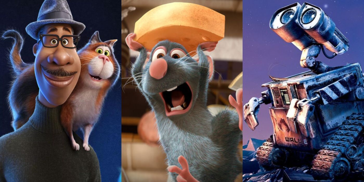Three split images of Pixar and Disney films for adults