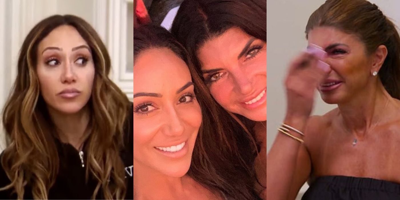 Three split images of Teresa and Melissa from RHONJ over the years