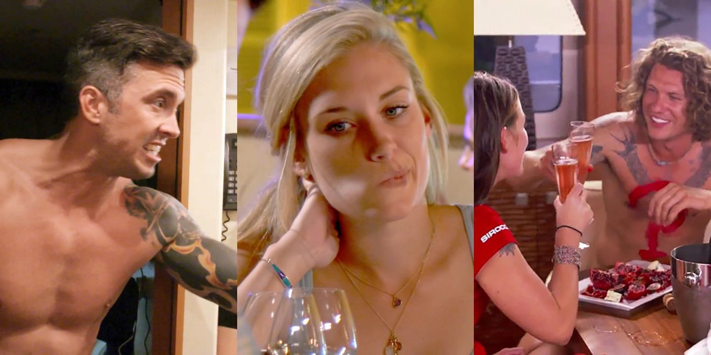 Three split images of castmates on Below Deck who are no longer on the show