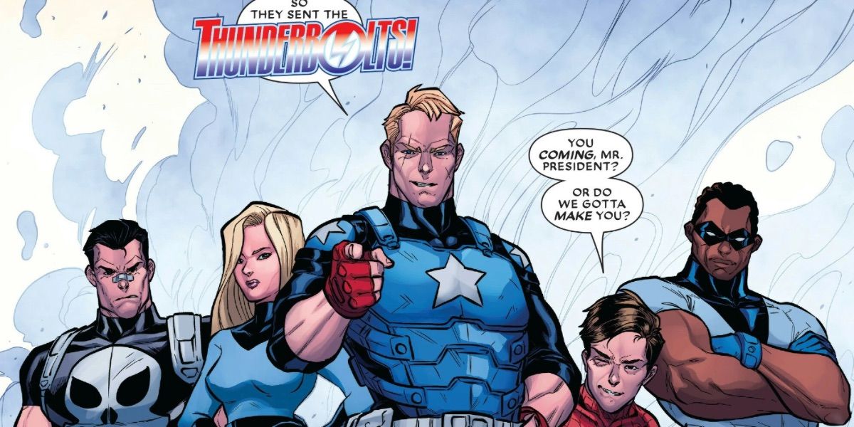 Captain America leads the Thunderbolts from Marvel Comics