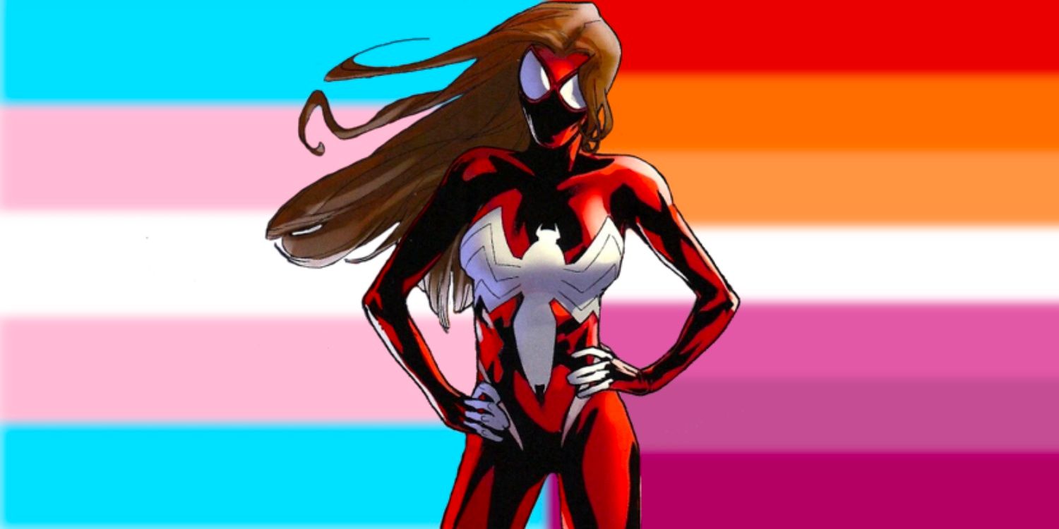 Ultimate Spider-Woman and Trans Lesbian flags.