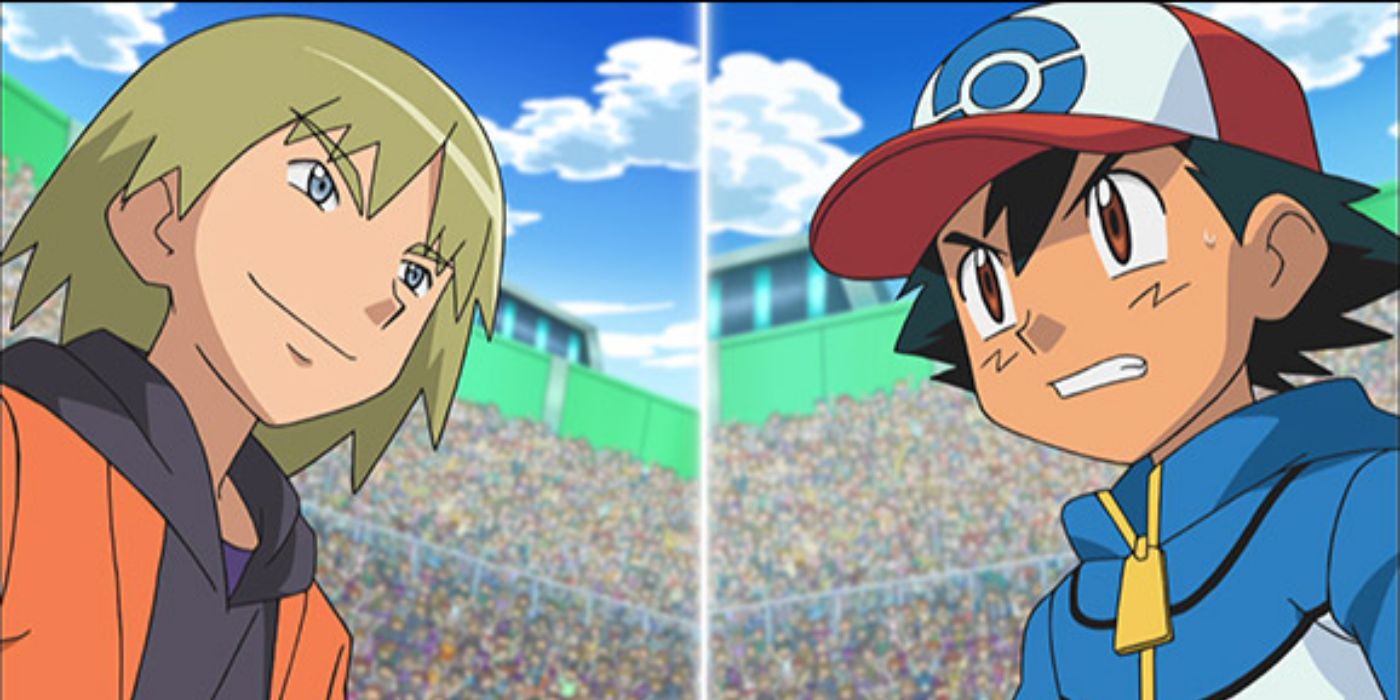 Trip and Ash from the Pokémon anime in a battle against eachother
