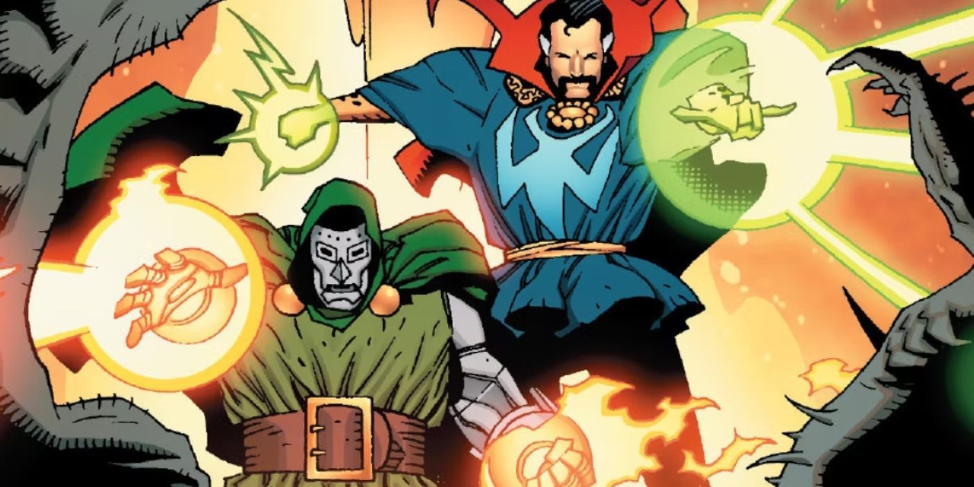 Triumph &amp; Torment featuring Doctor Doom and Doctor Strange.
