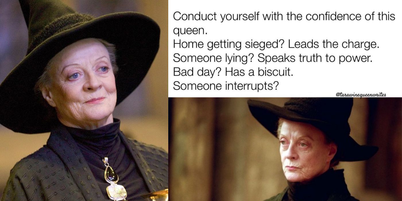 Two side by side images of a McGonagall meme the character from Harry Potter 2
