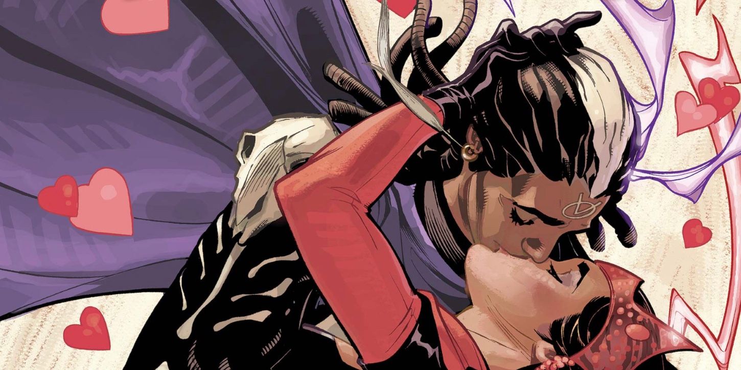 Brother Voodoo kissing Scarlet Witch on Uncanny Avengers #30 cover.