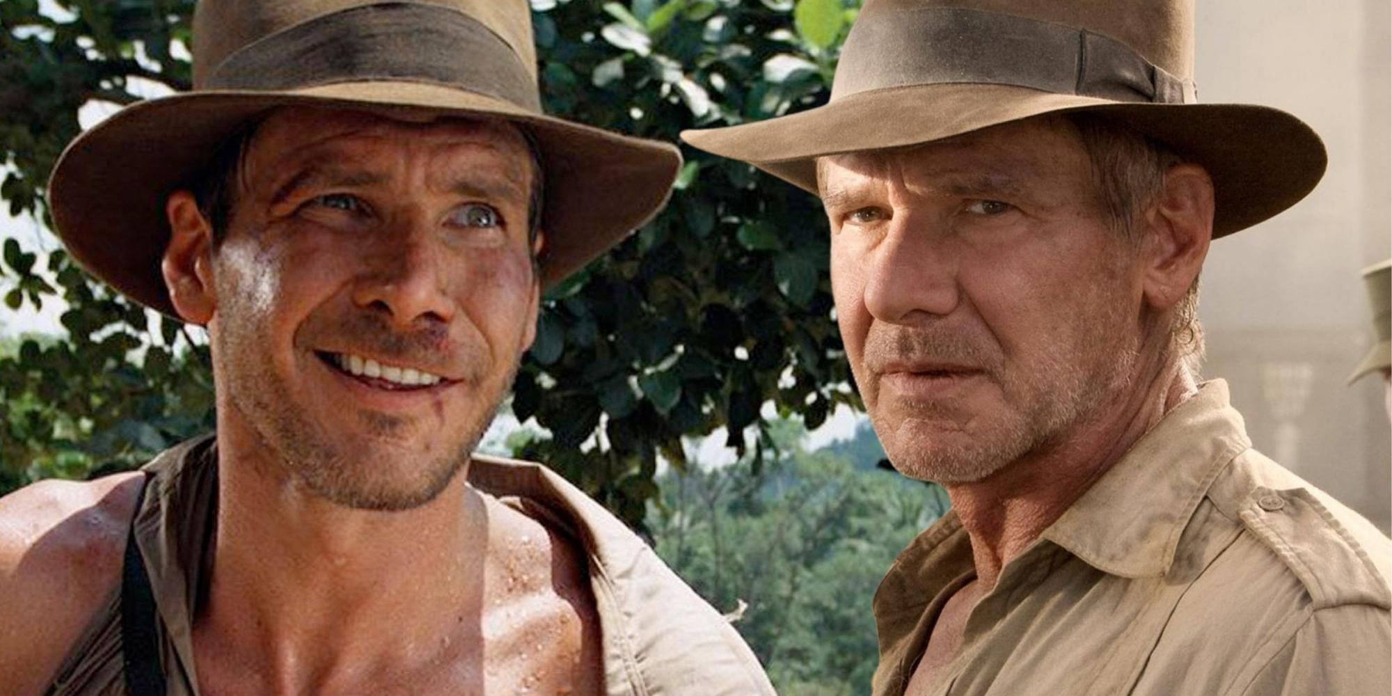 Older and Younger Harrison Ford as Indiana Jones