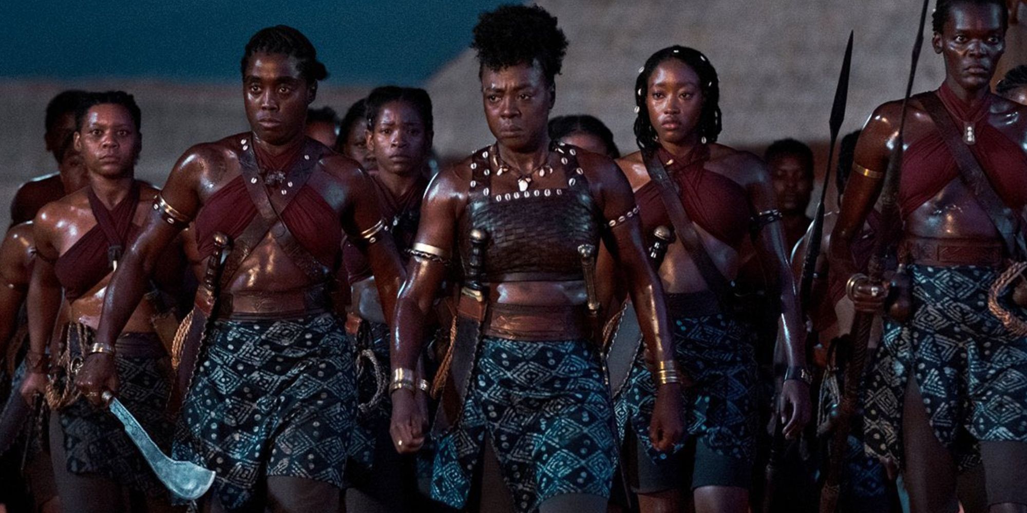 Viola Davis leading a warrior army in The Woman King