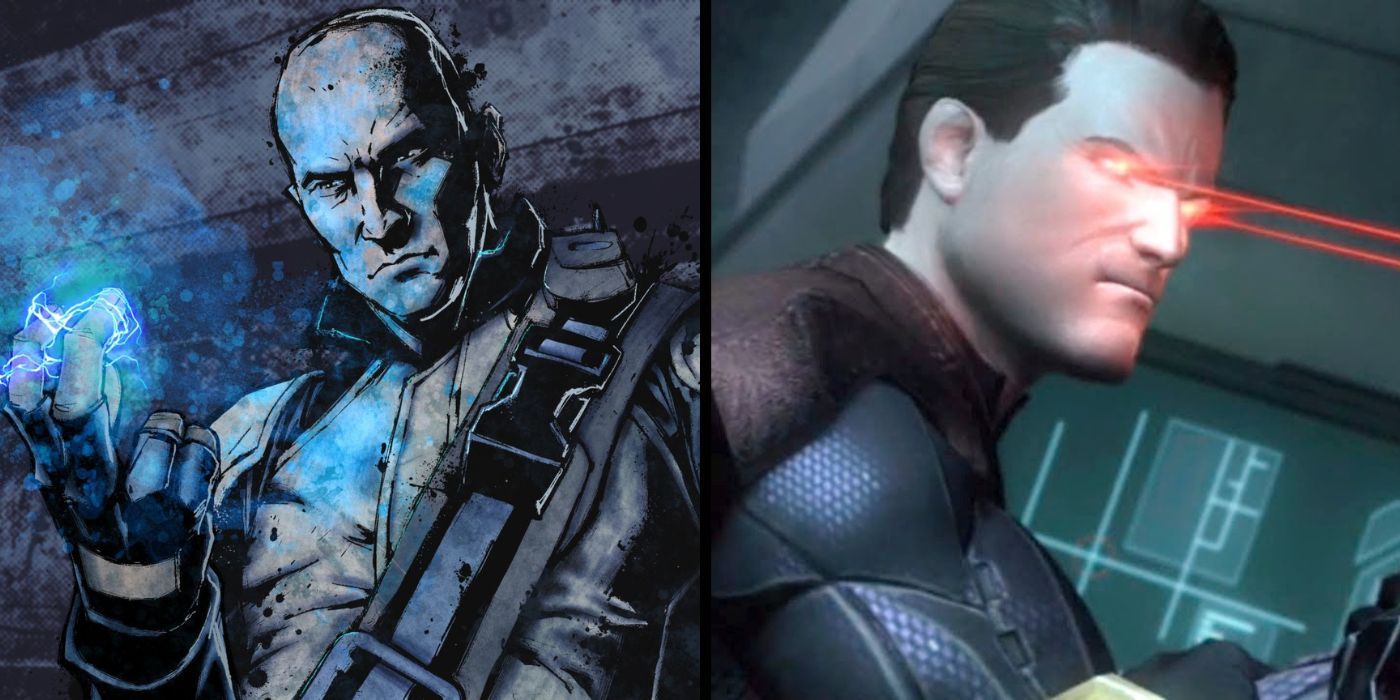 Split image of Cole MacGrath from InFamous and Superman from Injustice