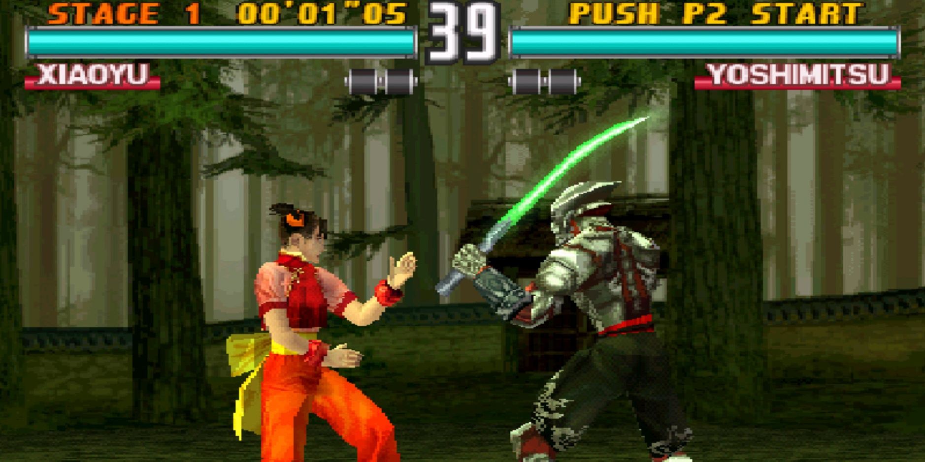 Xiaoyu fighting Yoshimitsu in Tekken 3