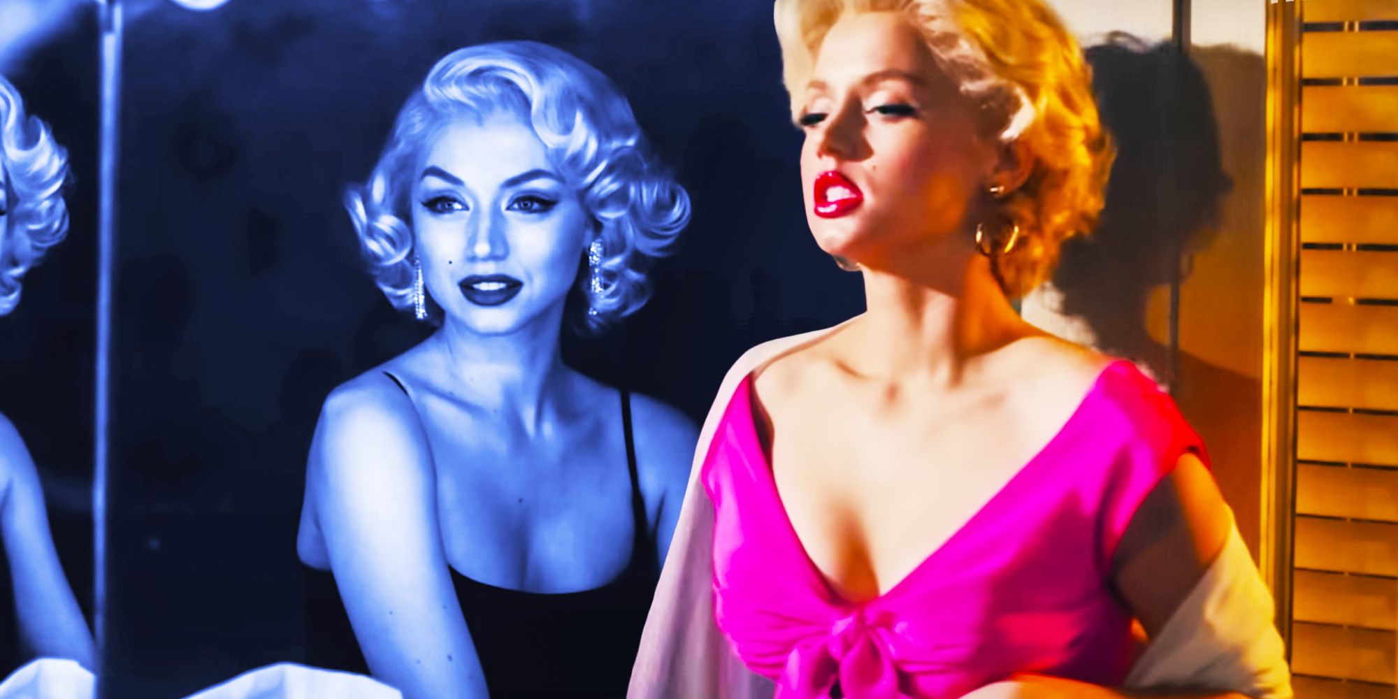 ana de armas as marilyn monroe in blonde both in color and black and white
