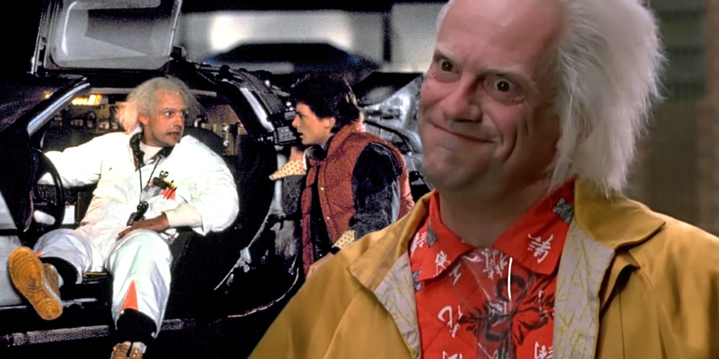 Christopher Lloyd as Doc Emmett Brown and Michael J. Fox as Marty McFly in Back to the Future