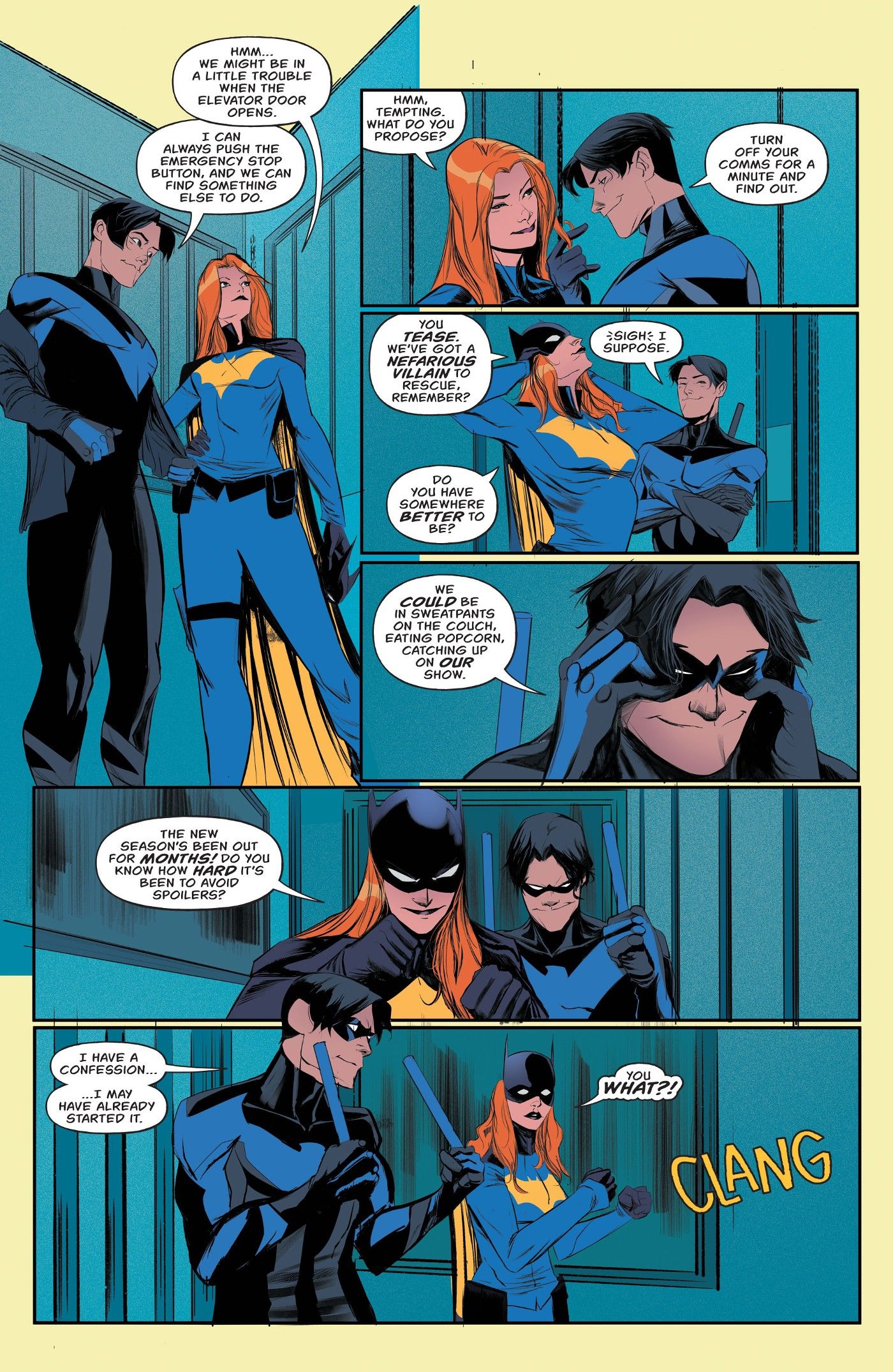 Batgirls #8 p7 Batgirl Nightwing suit up