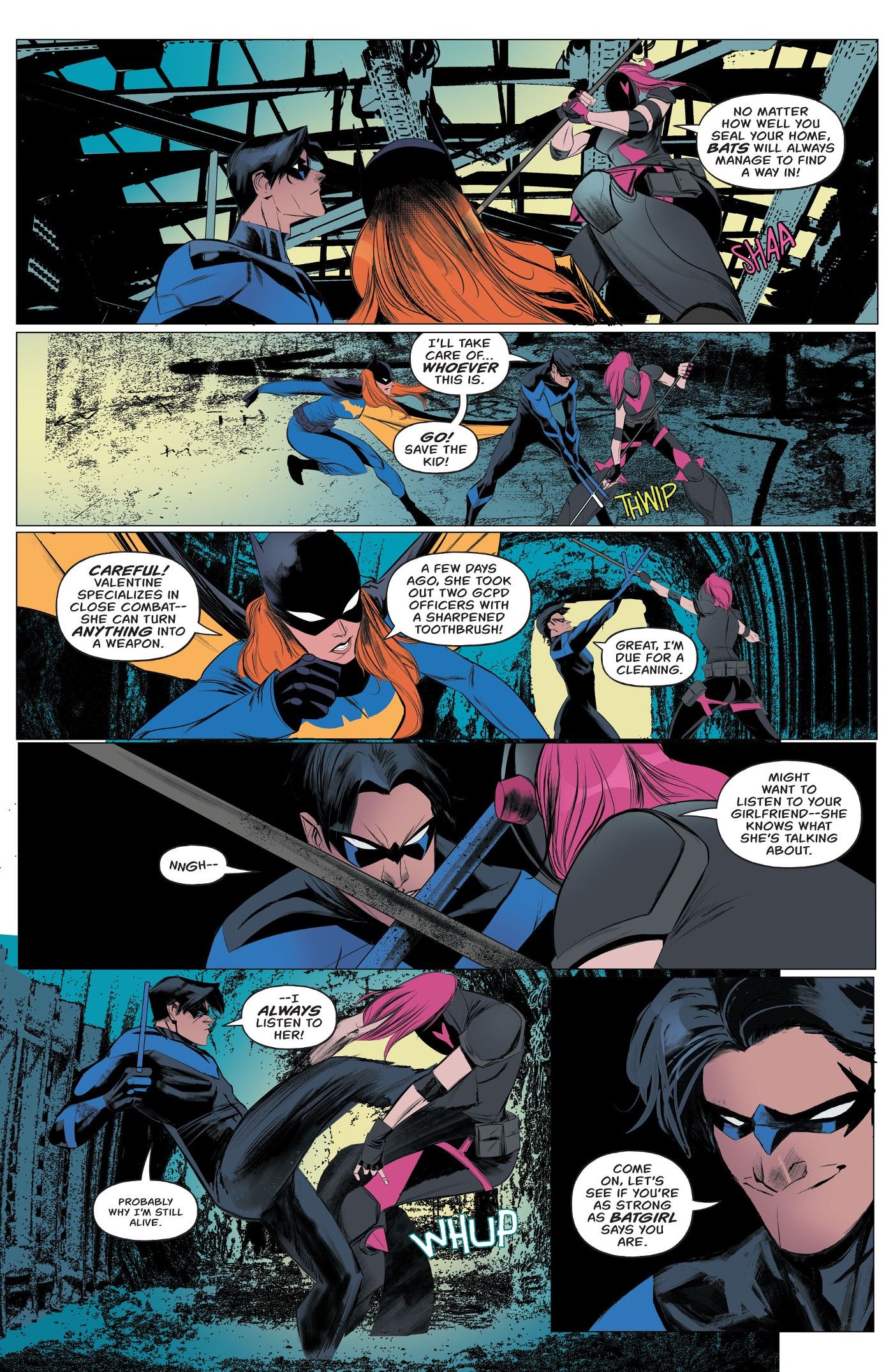 Batgirls #8 p8 Batgirl Nightwing fight crime