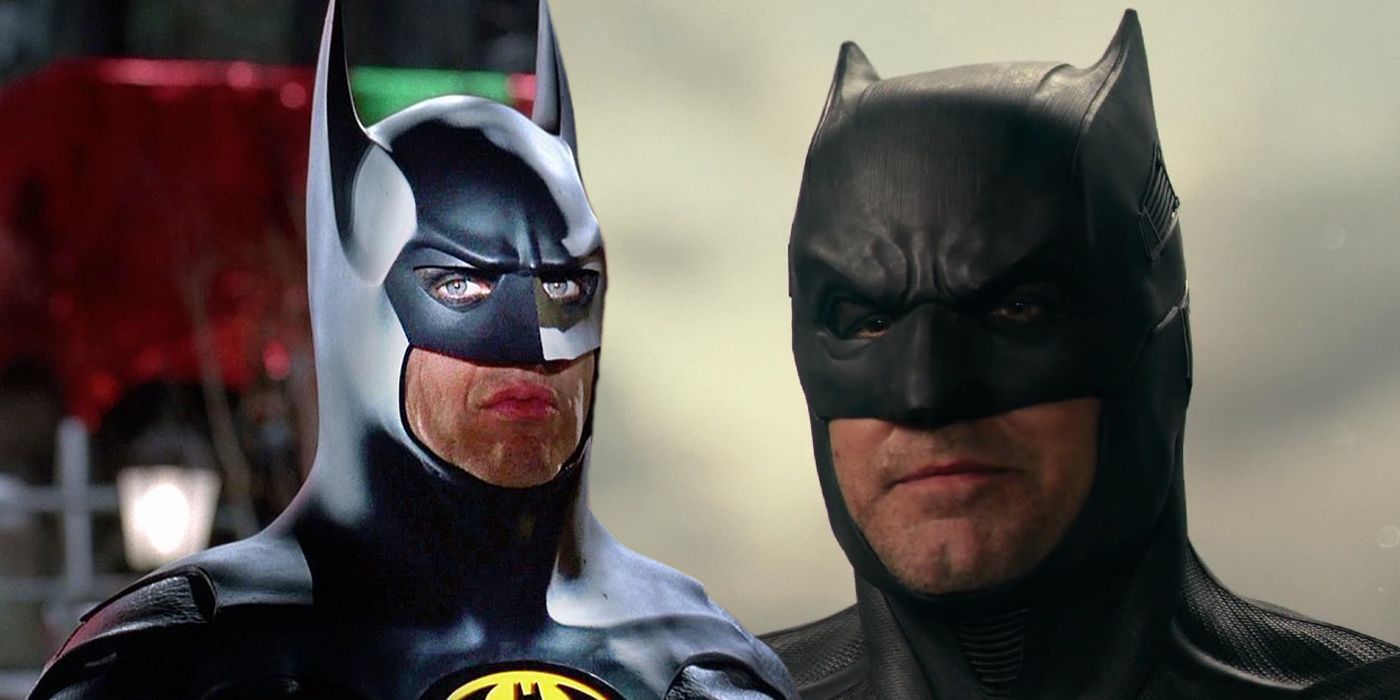 Michael Keaton as Batman in Batman Returns and Ben Affleck as Batman in Justice League