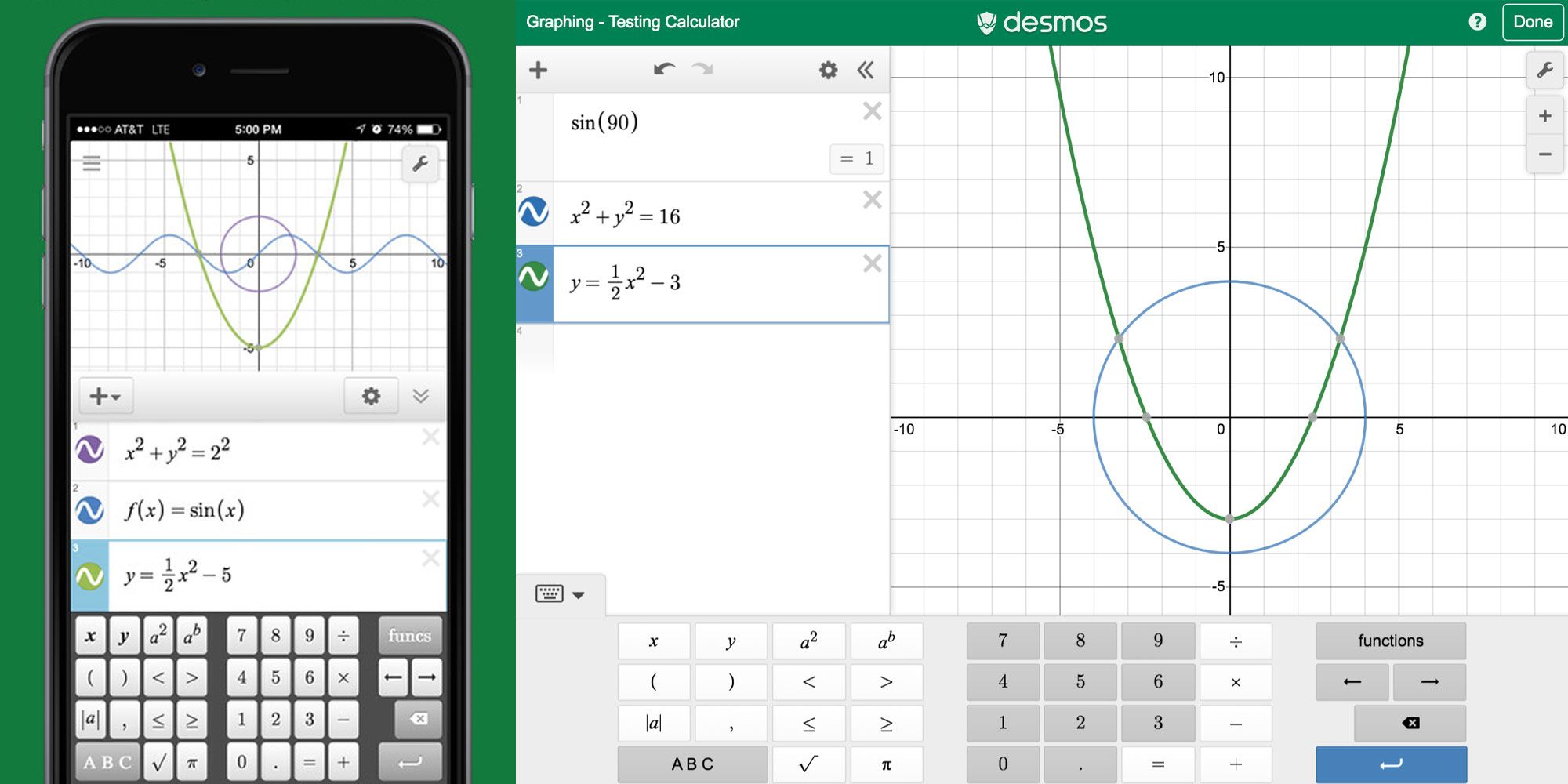 An image of the Desmos app and a mathematical equation