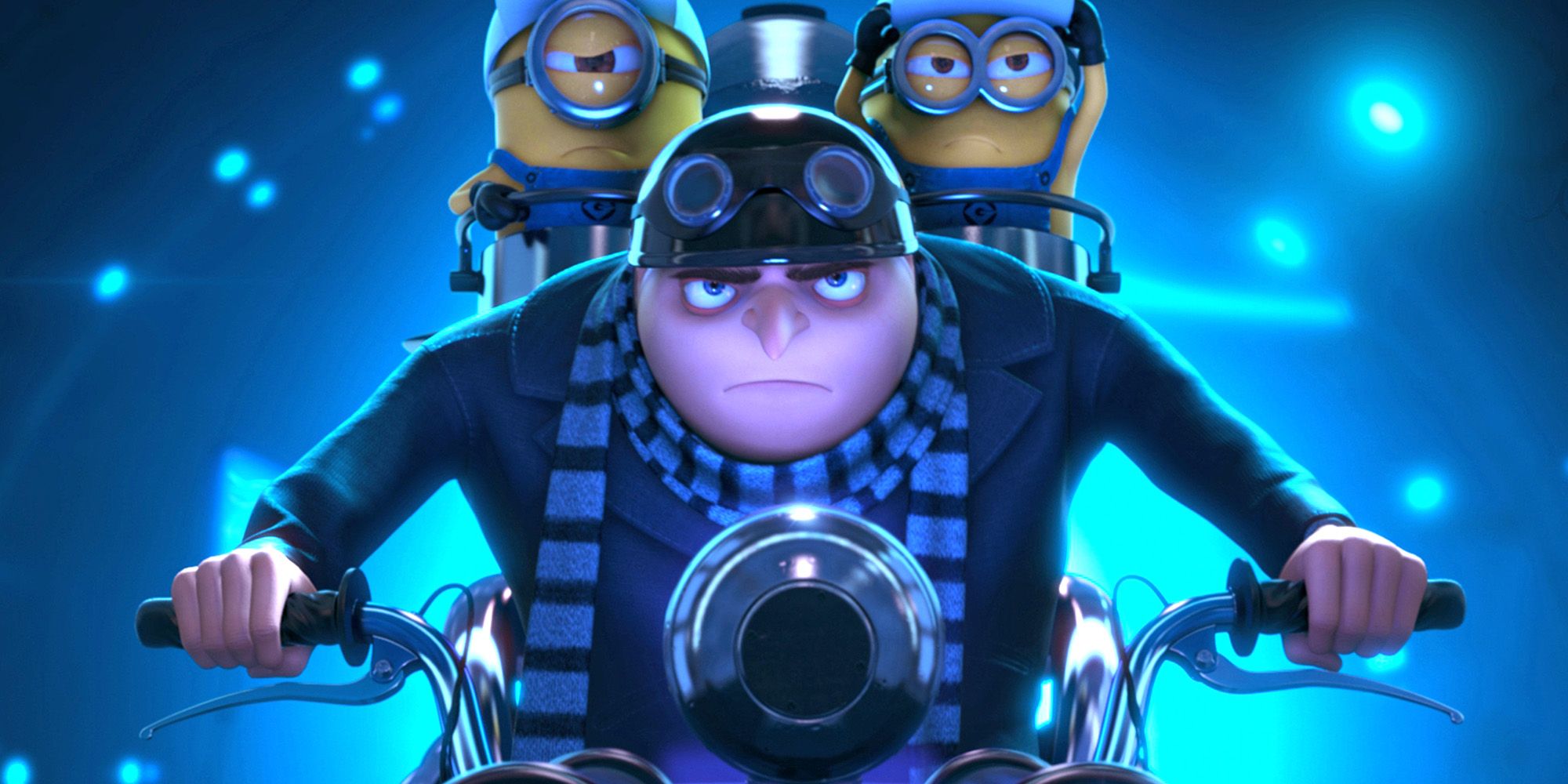 despicable me 2 gru on a motorcycle with minions