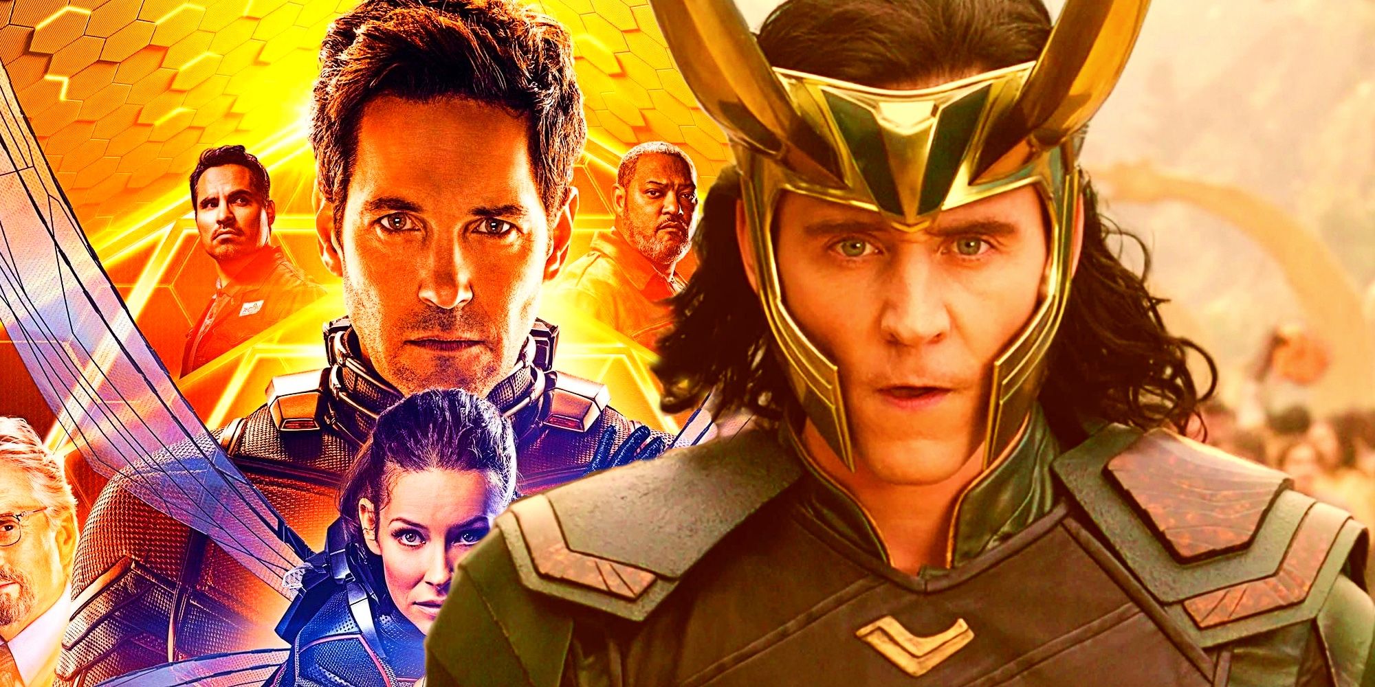 tom hiddleston as loki in loki and the ant-man and the wasp quantumania ant man 3 poster