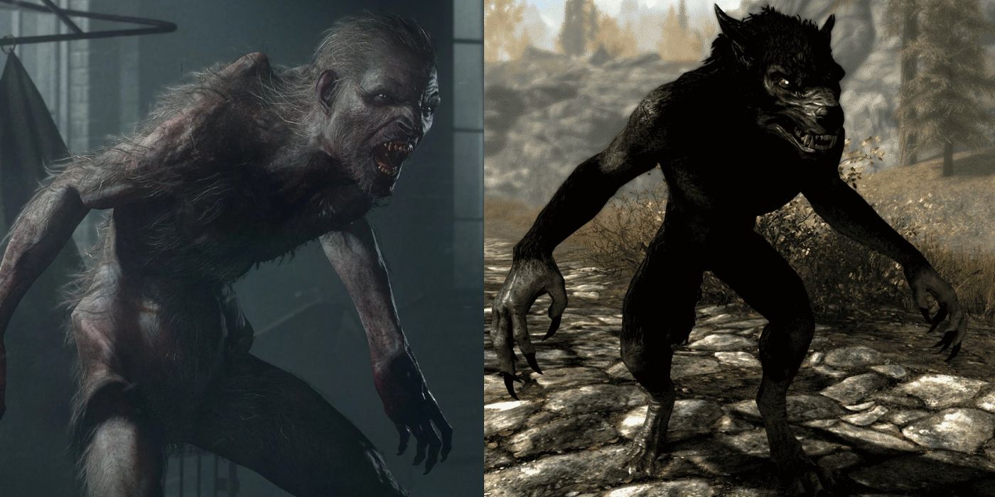 Split image of werewolves in video games