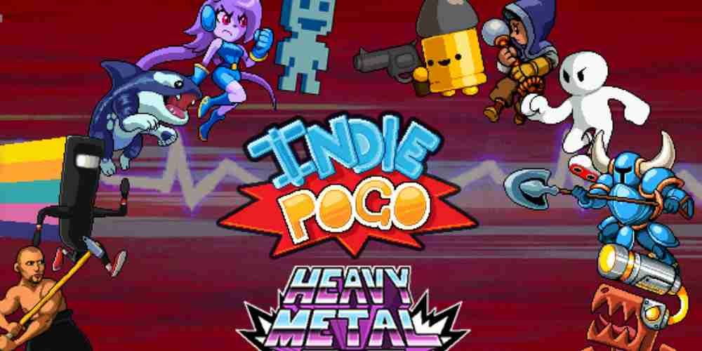 A bunch of fun characters jumping toward the Indie Pogo logo.
