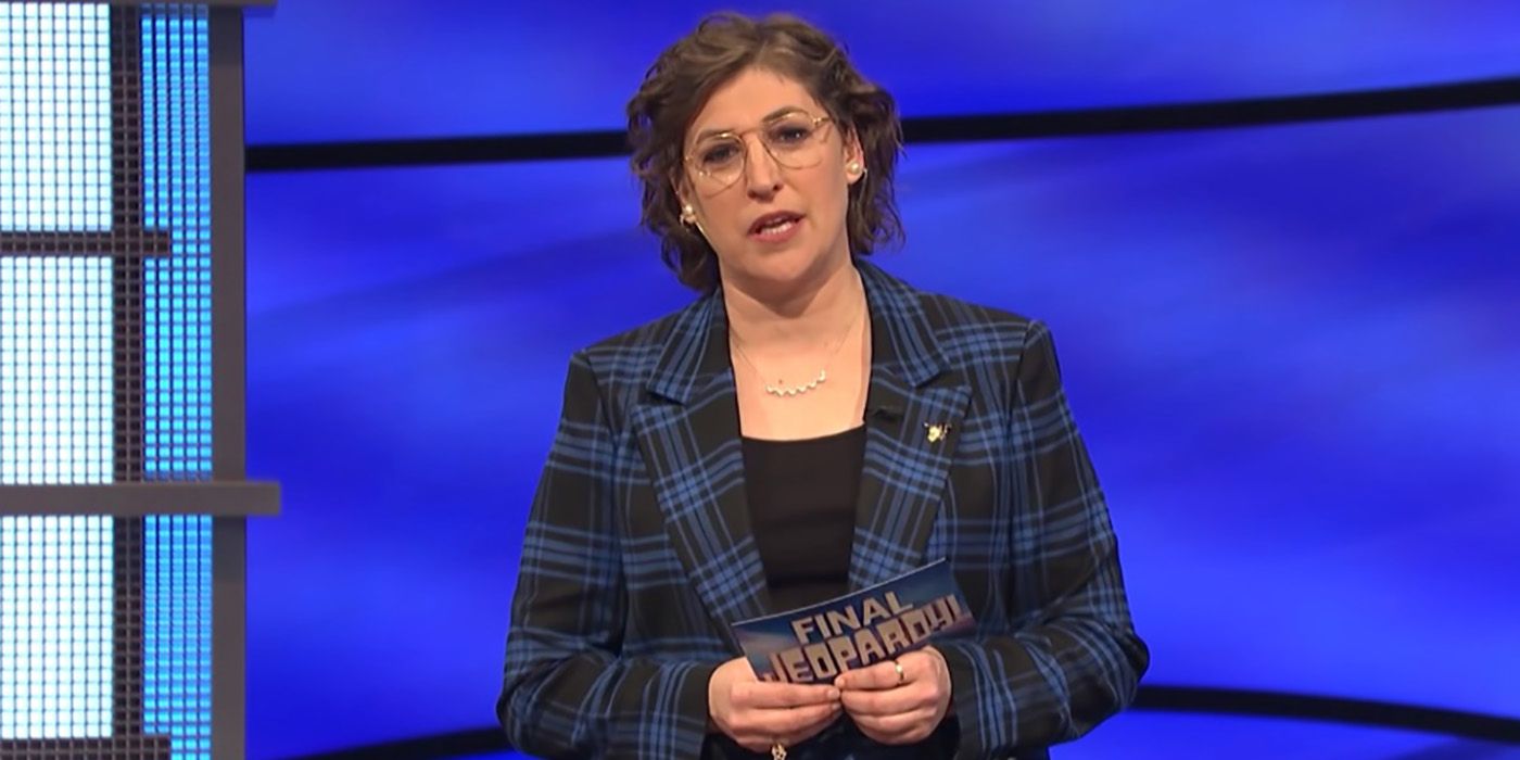 Mayim Bialik with short hair as host of Jeopardy!