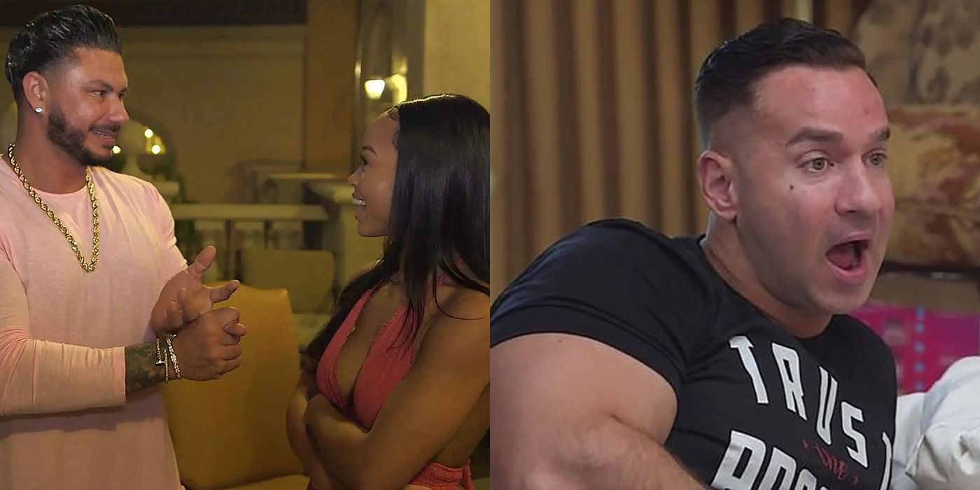 Split image of Pauly, Nikki, and Mike on Jersey Shore Family Vacation