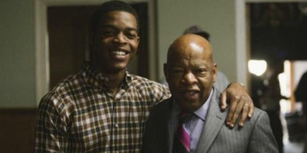 Stephan James poses with John Lewis after Selma