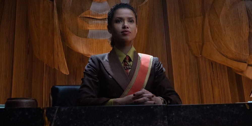 Ravonna sits at the council table in Loki
