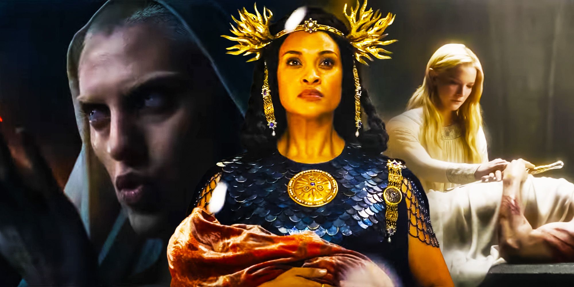 Three different shots of the Ring of Powers Comic-Con trailer