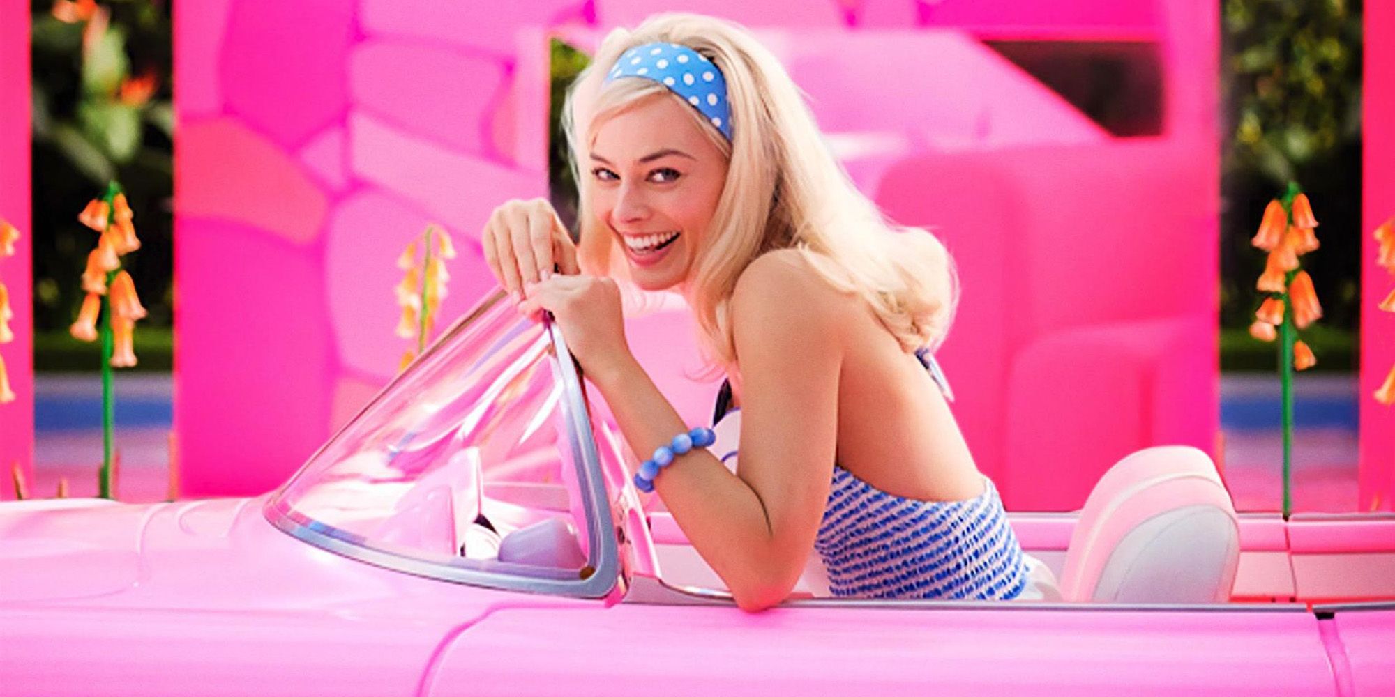 Barbie in a pink convertible barbie movie featured