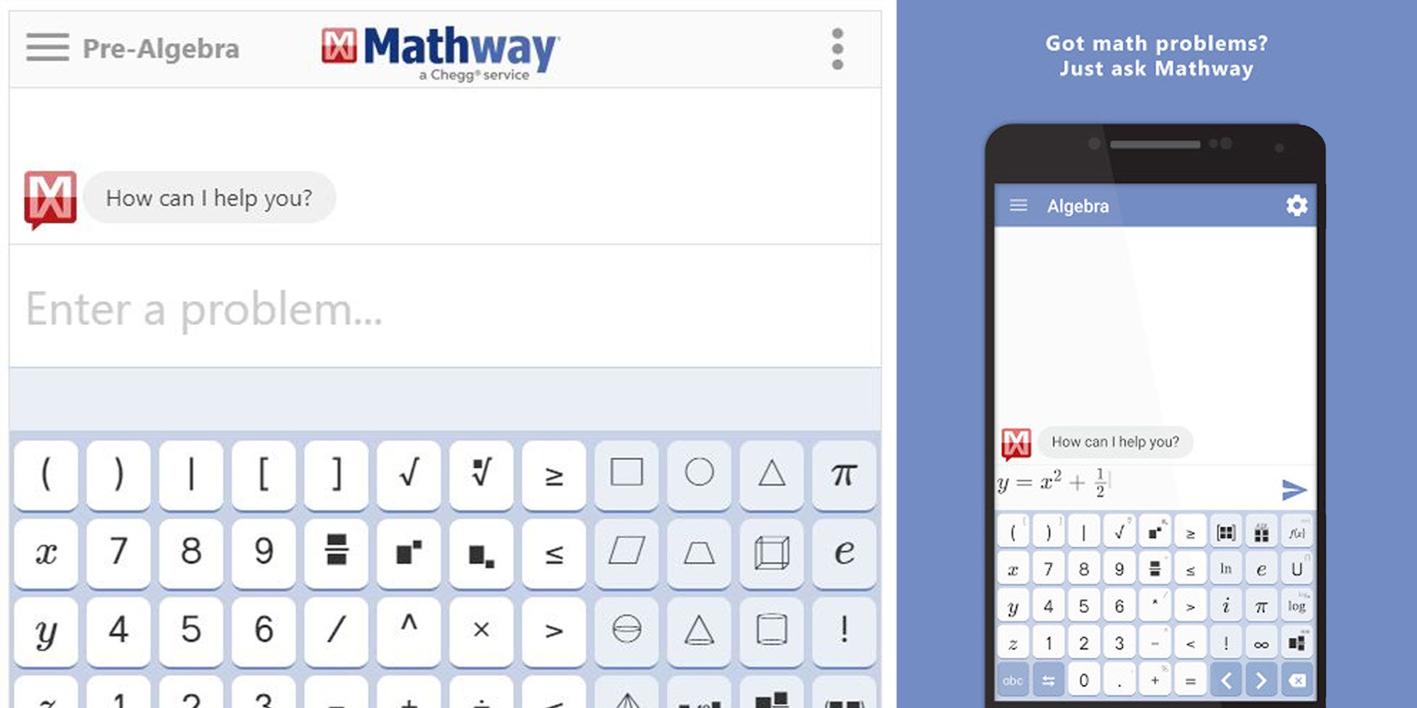 An image of the Mathway app layout