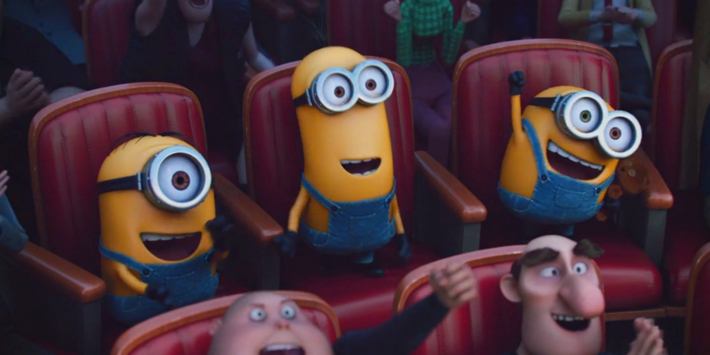 The minions sitting in an audience in Minions.