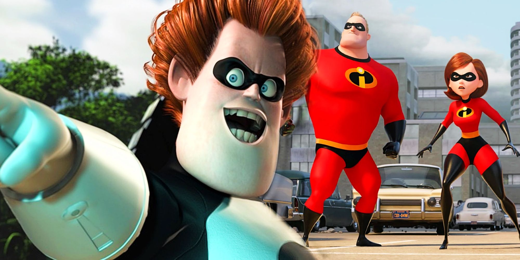 syndrome, mr incredible, and elastigirl in the incredibles