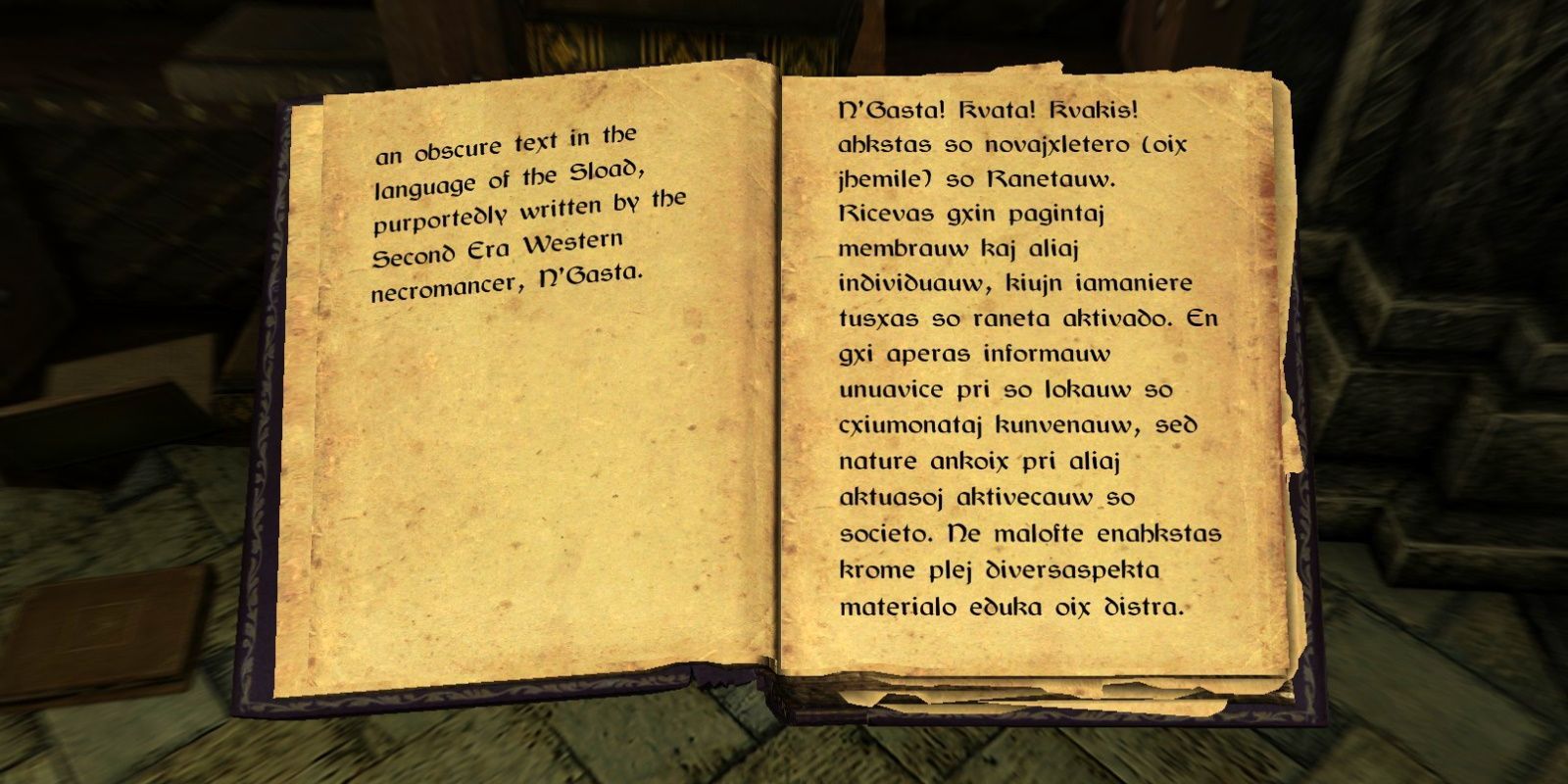 A book in Skyrim titled N’Gasta! Kvata! Kvakis! mysteriously talks about the internet.